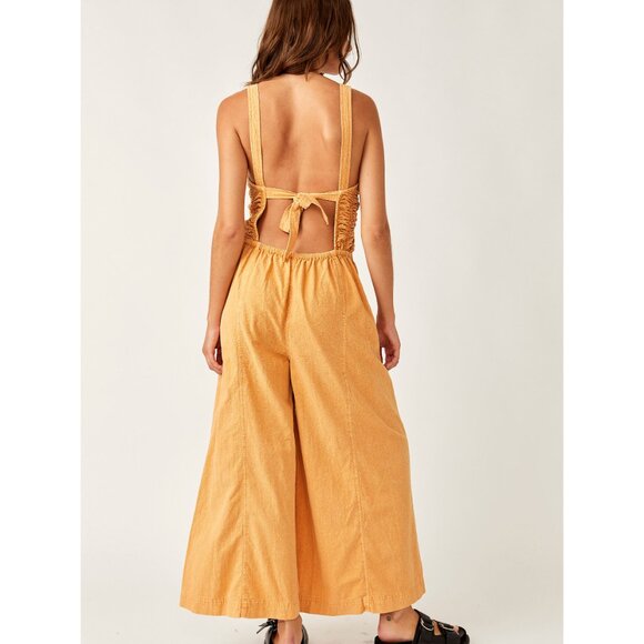 Free People forever and always Yellow Melo Pearl jumpsuit size xl - Picture 7 of 14